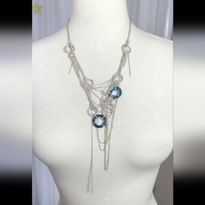 Sterling Silver Layered Chain Necklace W/ Swarovski Crystals